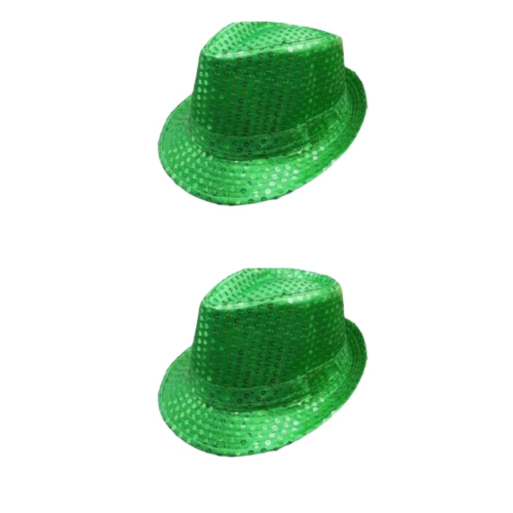 Two Green Sequin Fedora Hats And Accessories - St. Patrick’s Day